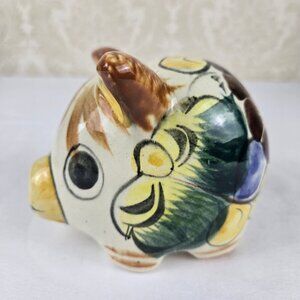Talavera Pottery Piggy Bank Handmade Hand Painted Floral Pattern No Stopper